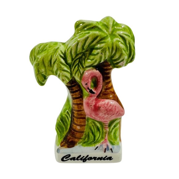 Vintage California Flamingo & Palm Tree Ceramic Toothpick Holder Decoration - Picture 2 of 12